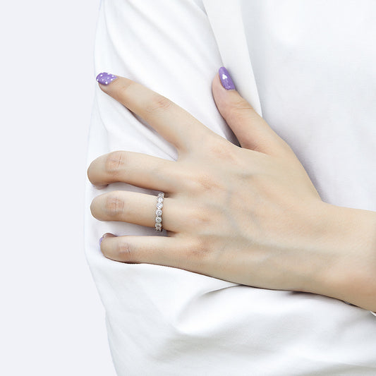 S925 Women's Sterling Silver Zircon Round Ring