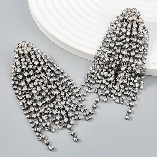 Trend Alloy Diamond-studded Tassel Earrings