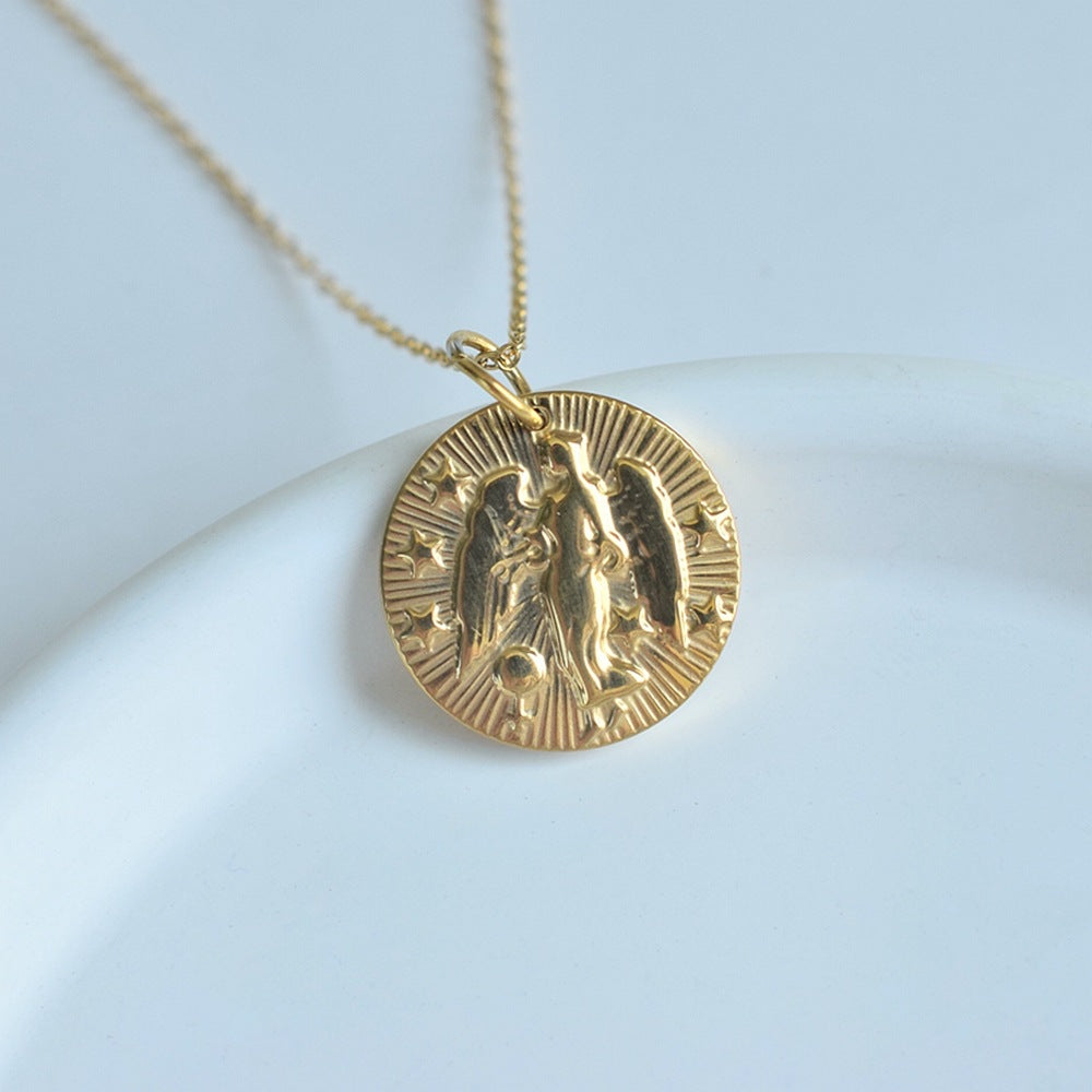 Collier de pièces de monnaie à douze constellations en relief de niche européenne et américaine