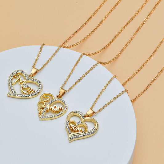 Collar con forma de corazón para mujer, joyería fina con letras de diamante para el día de la madre, accesorios para mujer, joyería de moda