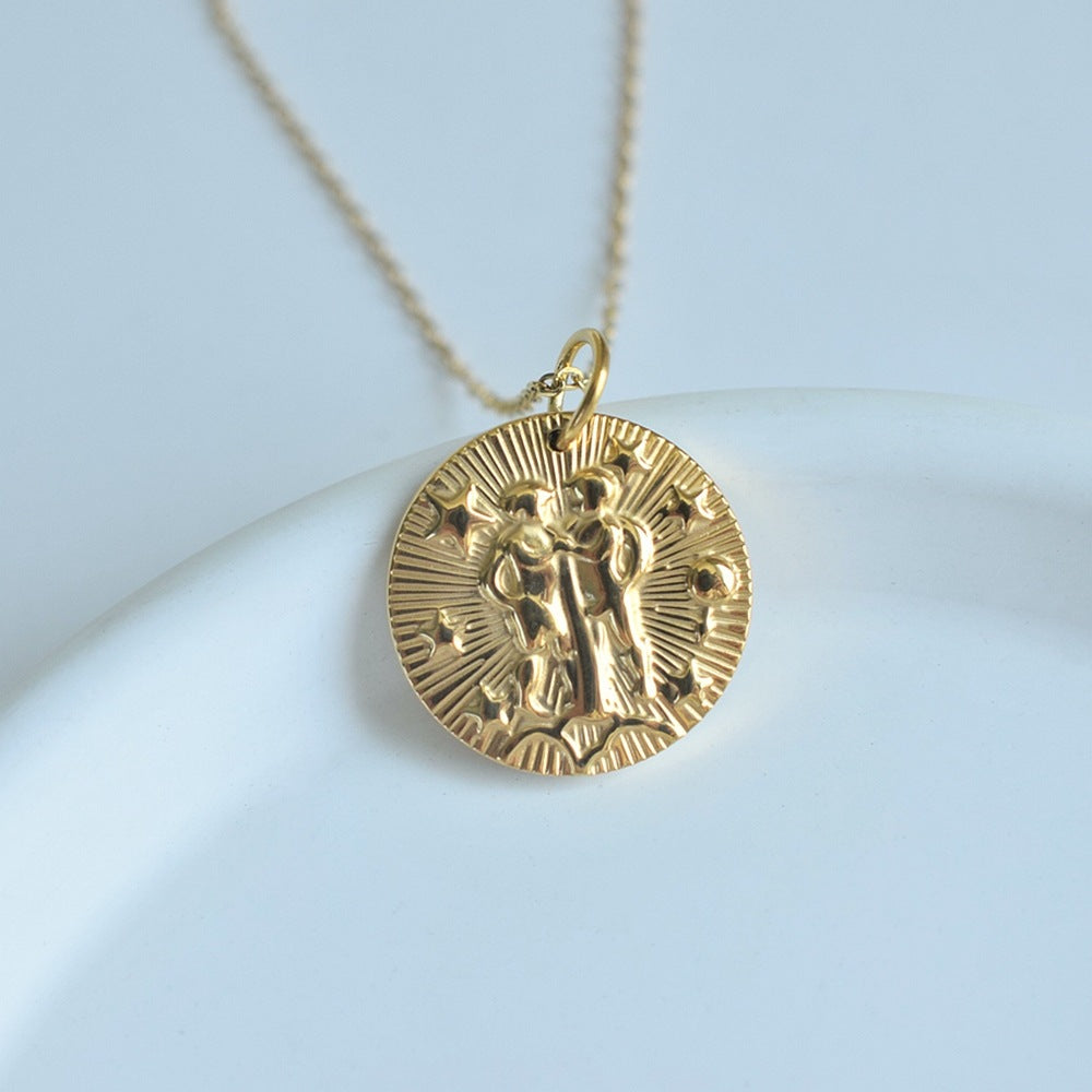 Collier de pièces de monnaie à douze constellations en relief de niche européenne et américaine