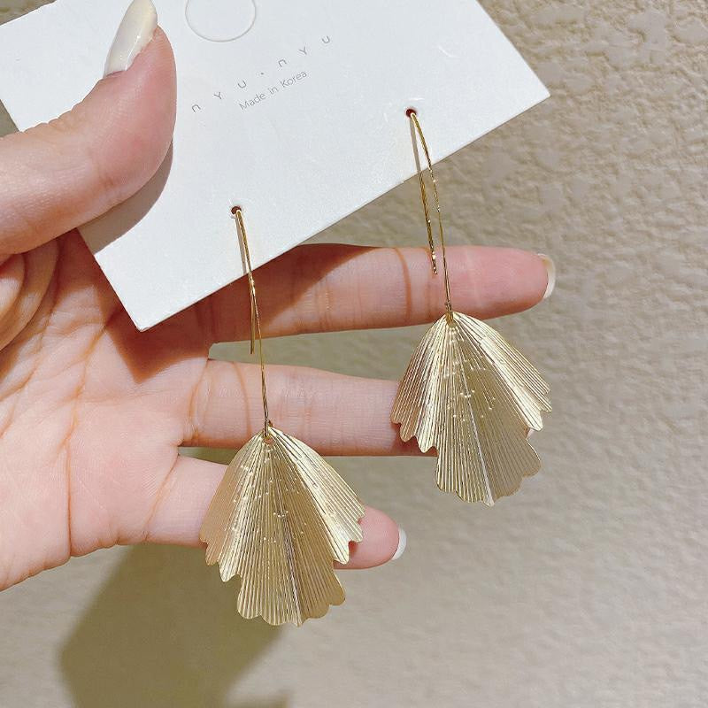 Boucles d'oreilles à pampilles simples pour femmes, aiguille en argent sterling, feuille de Ginkgo