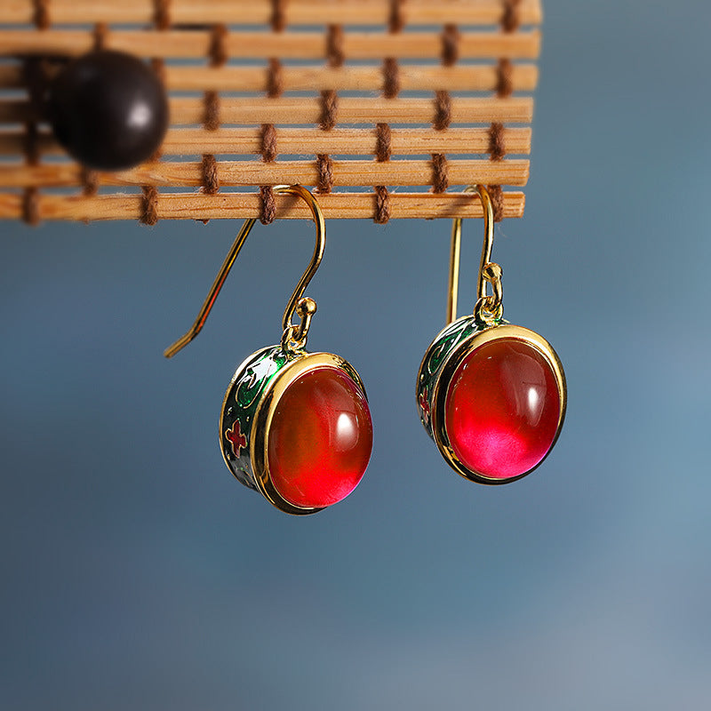 Boucles d'oreilles rubis dorées en argent sterling