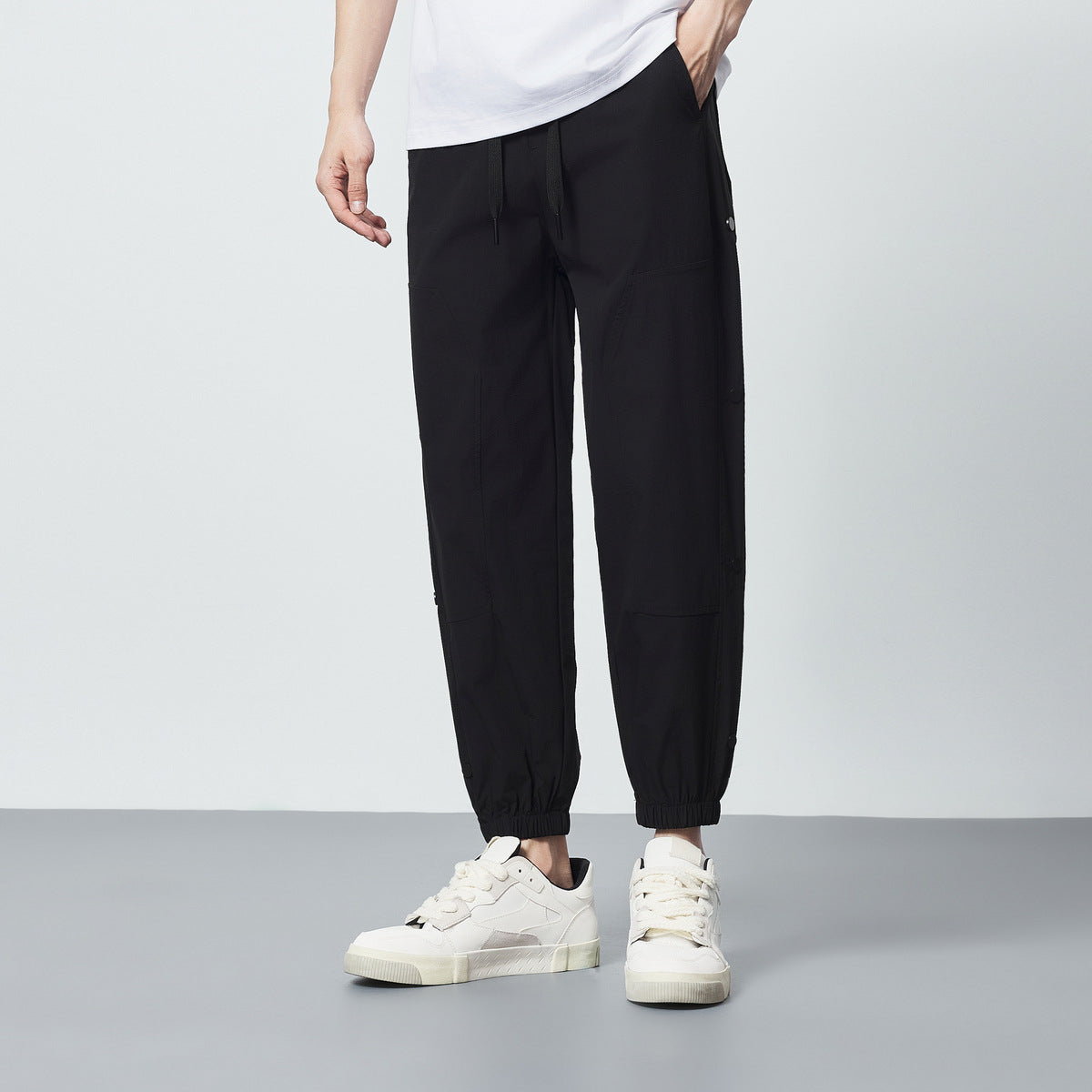 Elastic Waist Ankle-tied Men's Casual Pants Dark Cell Texture