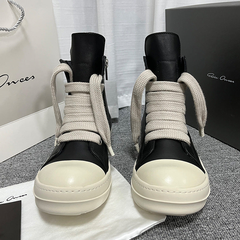 Chaussures montantes en cuir pour hommes et femmes, baskets de sport décontractées, bottes courtes en cuir, chaussures de grande taille pour Couple