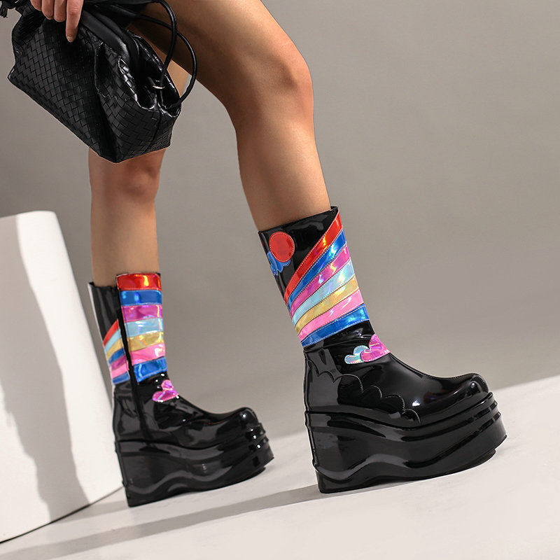 Bottes à plateforme à la mode pour femmes, hauteur genou, Punk, fermeture éclair latérale