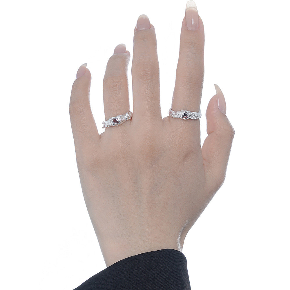 Bague à texture endommagée en argent sterling pour femmes