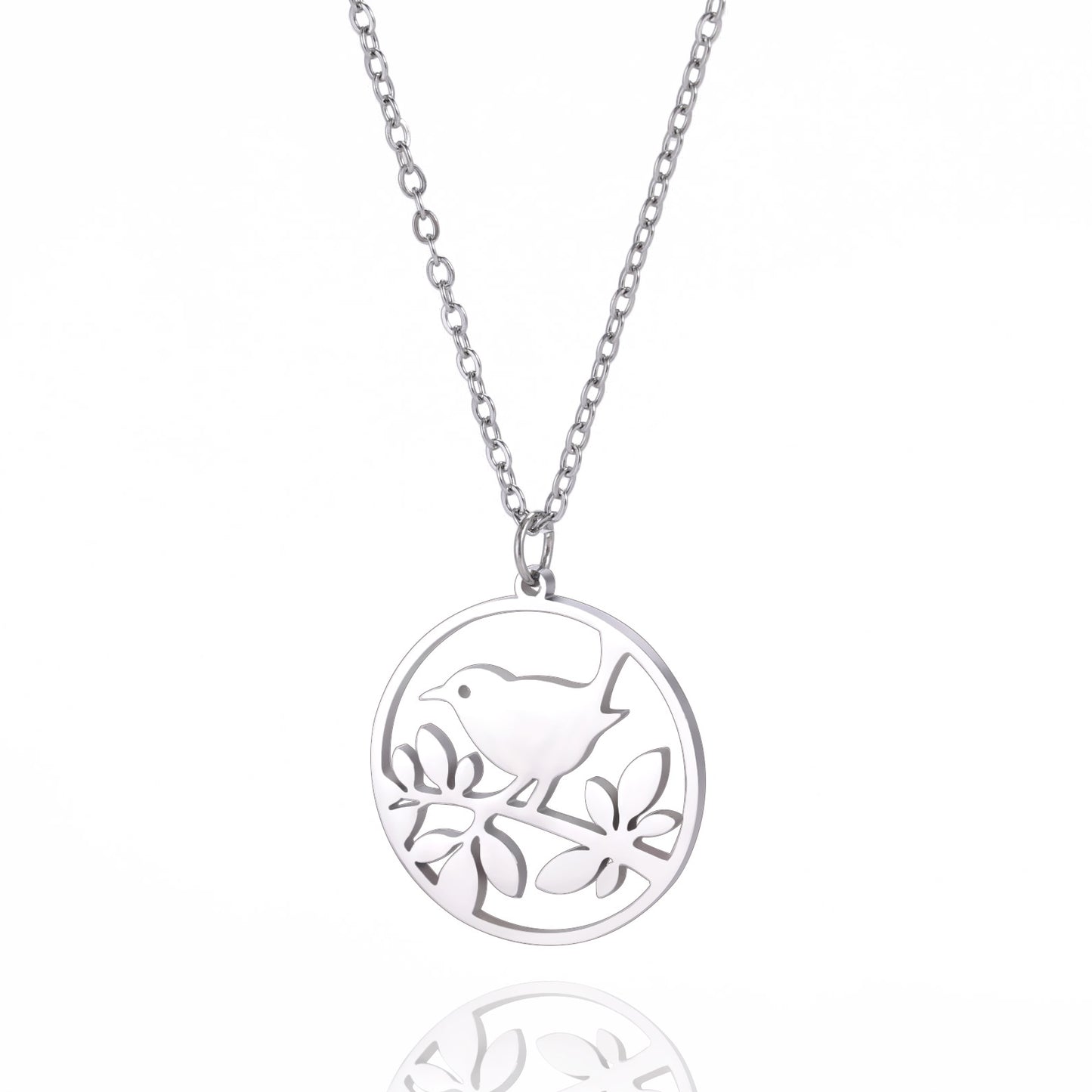 Collier rond creux Simple avec pendentif en forme d'oiseau, en acier inoxydable, branche de marque