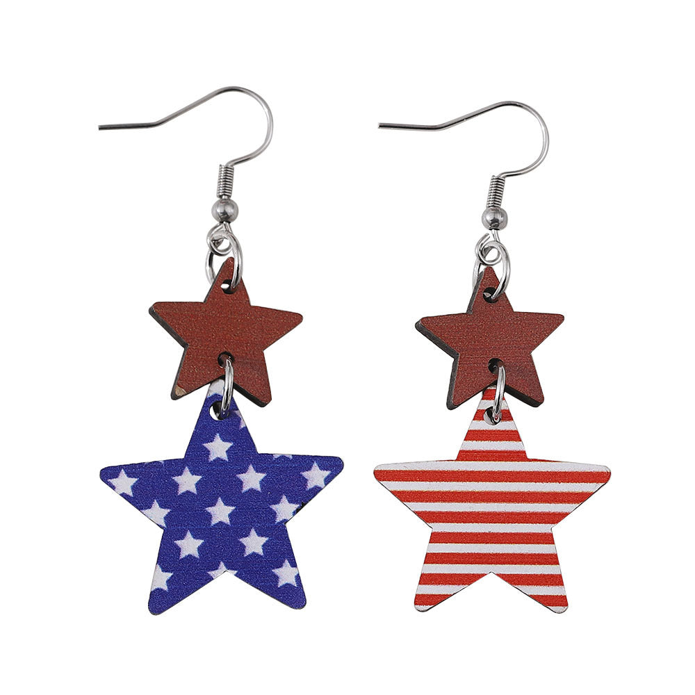 Pendientes Personalizados De Rayas Estrella De Cinco Puntas Doble Redonda