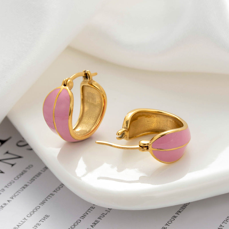 Boucles d'oreilles rondes en acier inoxydable, peinture à l'huile en acier titane, en forme de cœur