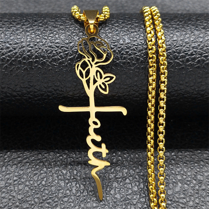 Collier Croix Rose, Or 18 Carats