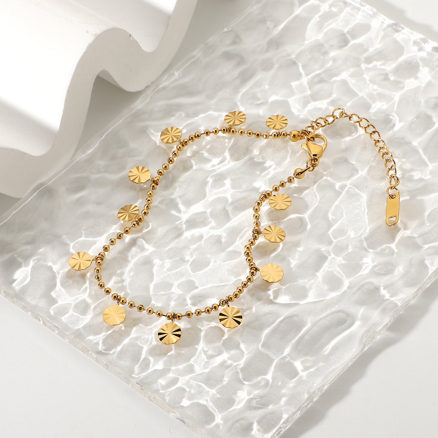 Stainless Steel Beaded Petal Shaped Pendant Anklet