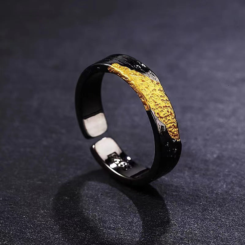 Anillo Dorado Simple Negro Con Apertura