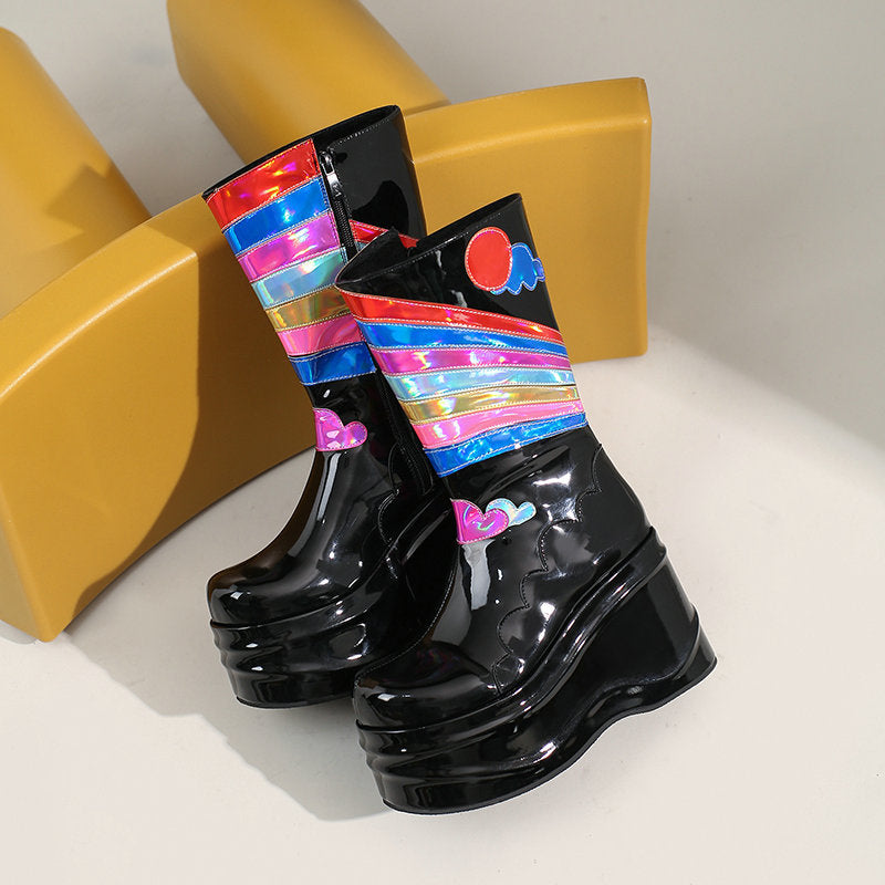 Bottes à plateforme à la mode pour femmes, hauteur genou, Punk, fermeture éclair latérale