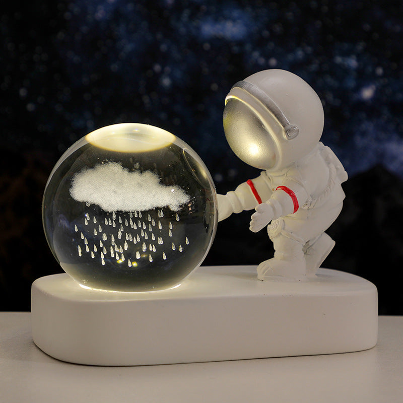 Luces nocturnas con bola de cristal de astronauta, galaxia planetaria brillante, alimentación USB, luz cálida para mesita de noche, regalo de cumpleaños