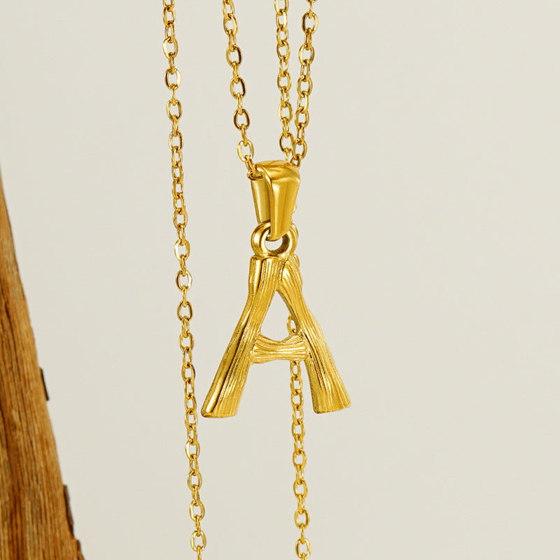 Collier pendentif lettre en acier inoxydable 18 carats en bambou Hip Hop