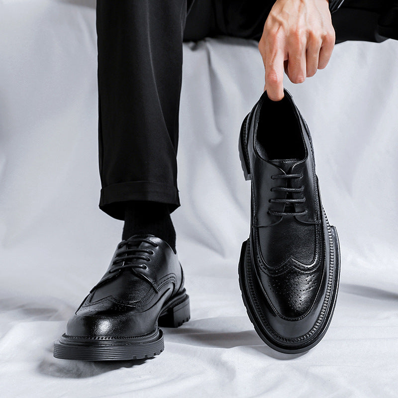 Zapatos casuales de cuero con plataforma Brogue para hombre
