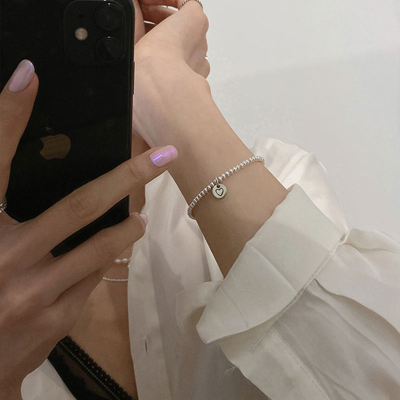 Silver Sweet Loving Heart Bracelet Women's Retro Simple Geometric