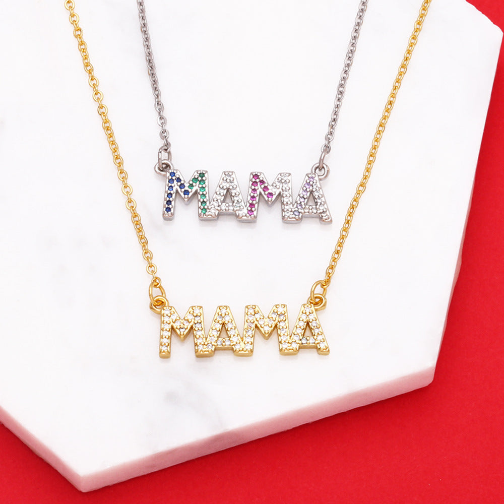 Cristaux colorés lettre MAMA collier clavicule chaîne mode Simple