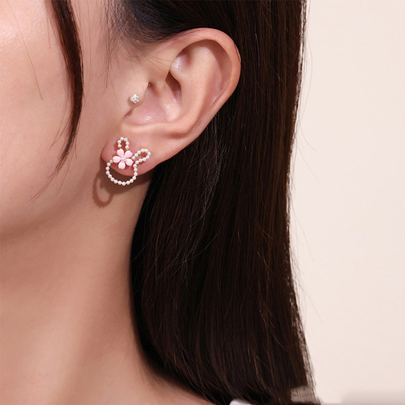 Boucles d'oreilles à tige en forme de lapin en argent sterling avec aiguille style Sweet Ins