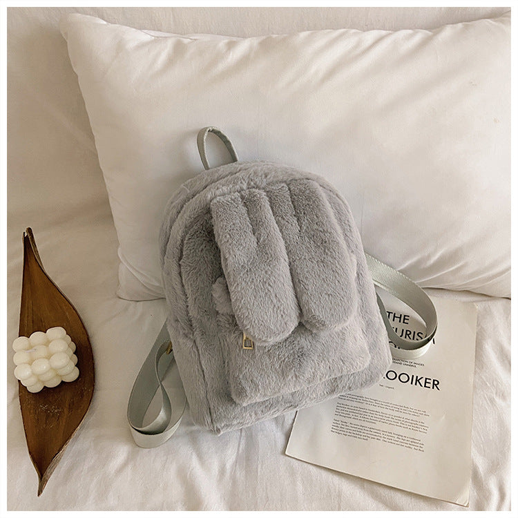 Women's Fashion Plush Cute Rabbit Ears Backpack