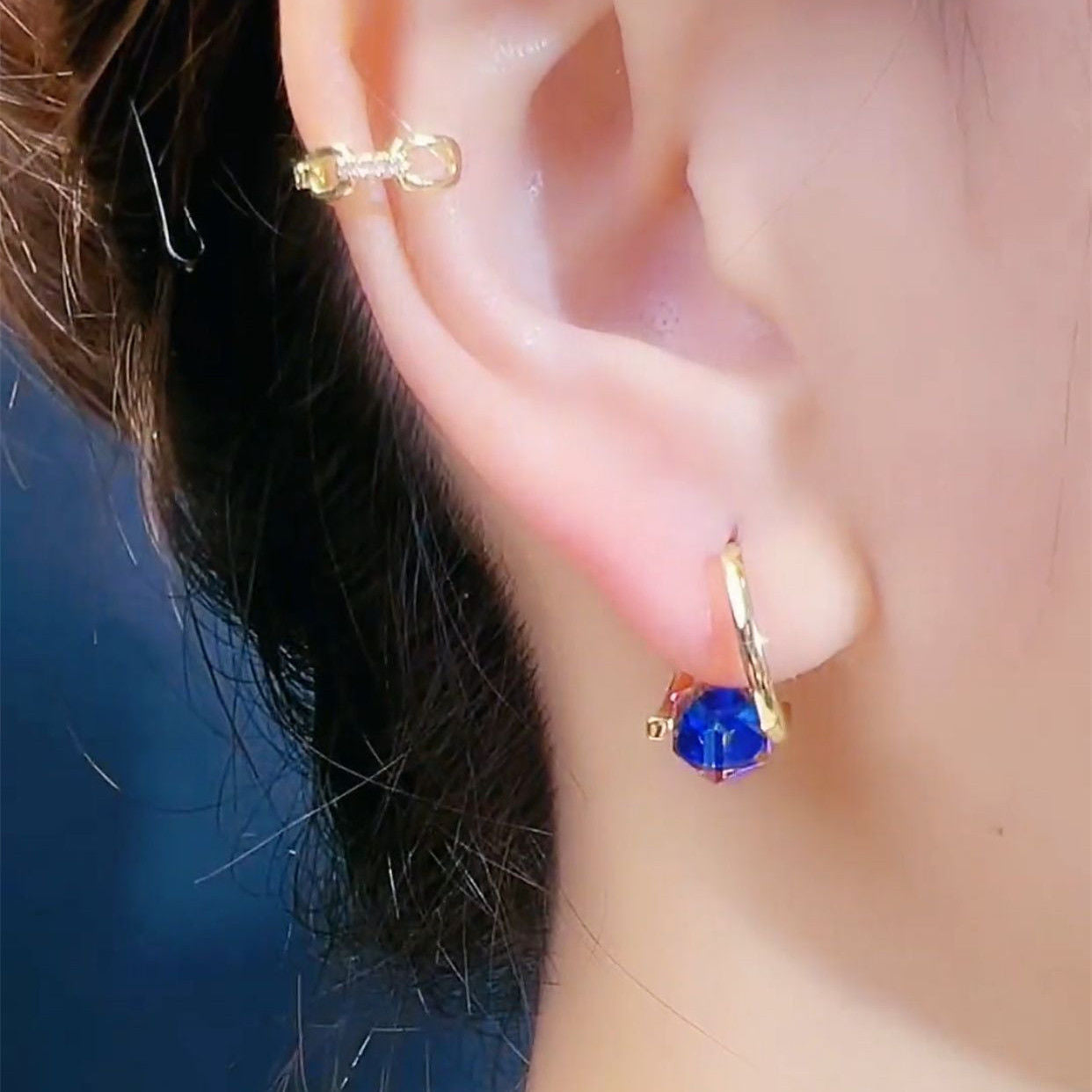 Clip d'oreille en Carat bleu cristal coloré pour femmes