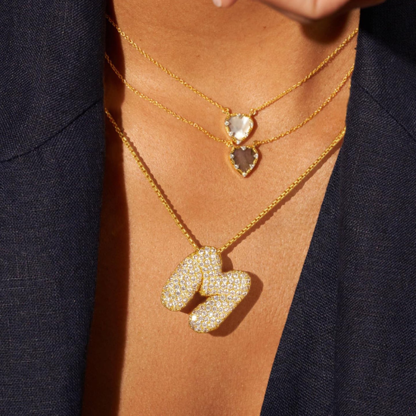 All-matching 26 English Letters Pendant Necklace Female Inlaid Zircon Chubby Balloon Letters