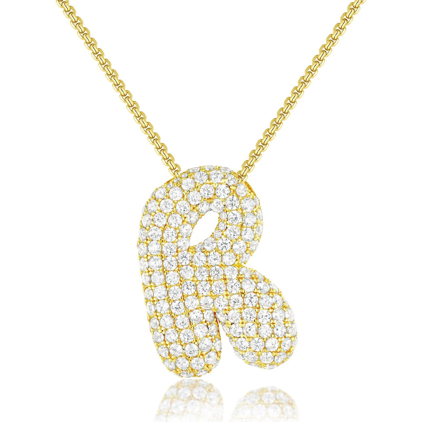 All-matching 26 English Letters Pendant Necklace Female Inlaid Zircon Chubby Balloon Letters