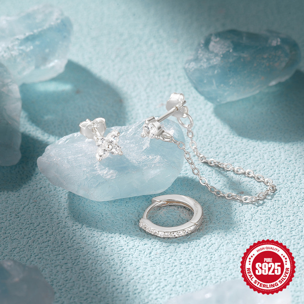 Boucles d'oreilles à pampilles en chaîne de diamants en argent sterling pour femmes