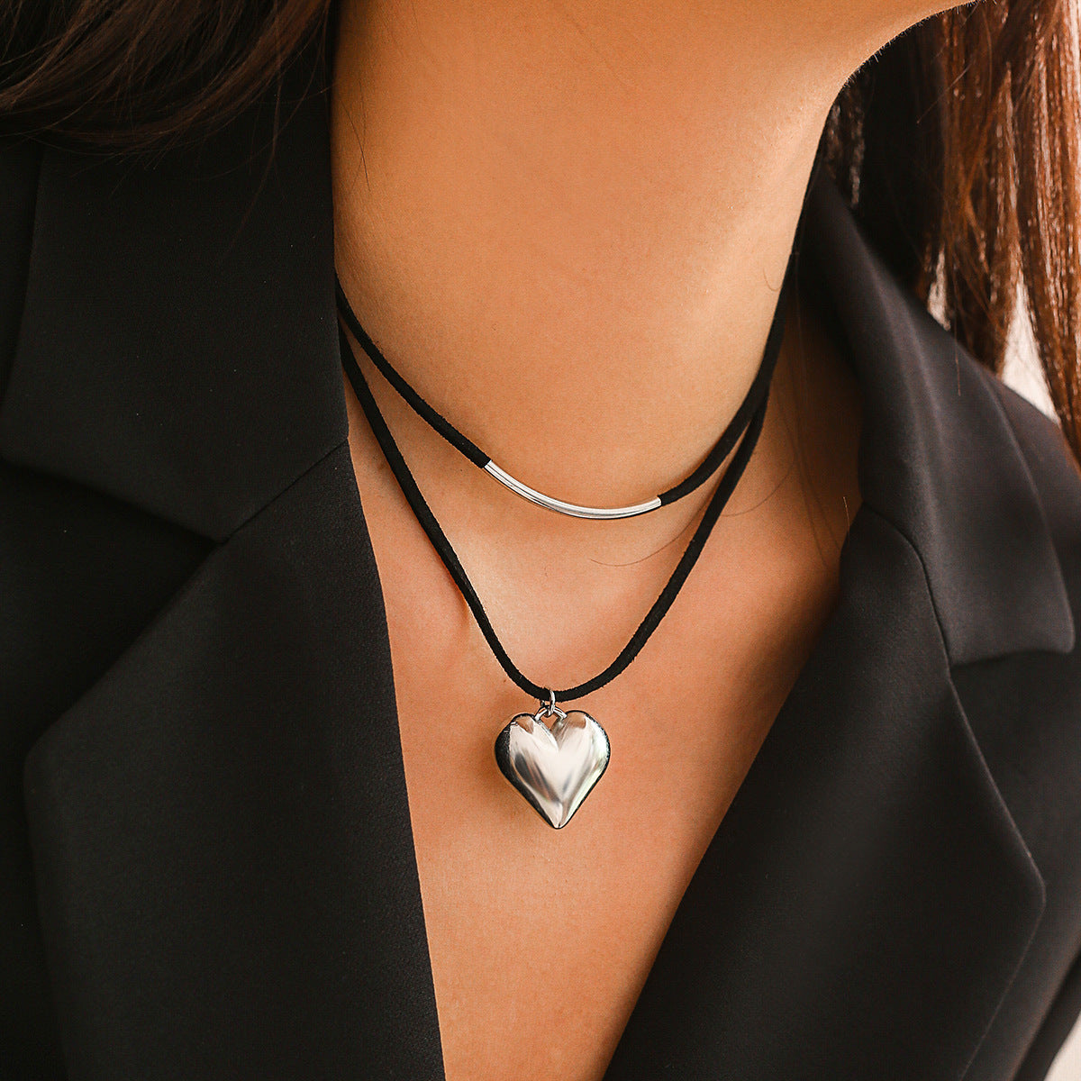 Collar con colgante en forma de corazón de amor Corazón de melocotón de doble capa