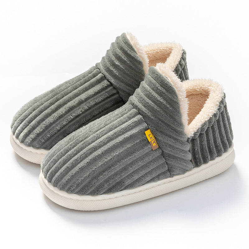 Zapatillas de algodón de otoño e invierno bolso de pareja femenina tacón cálido antideslizante interior