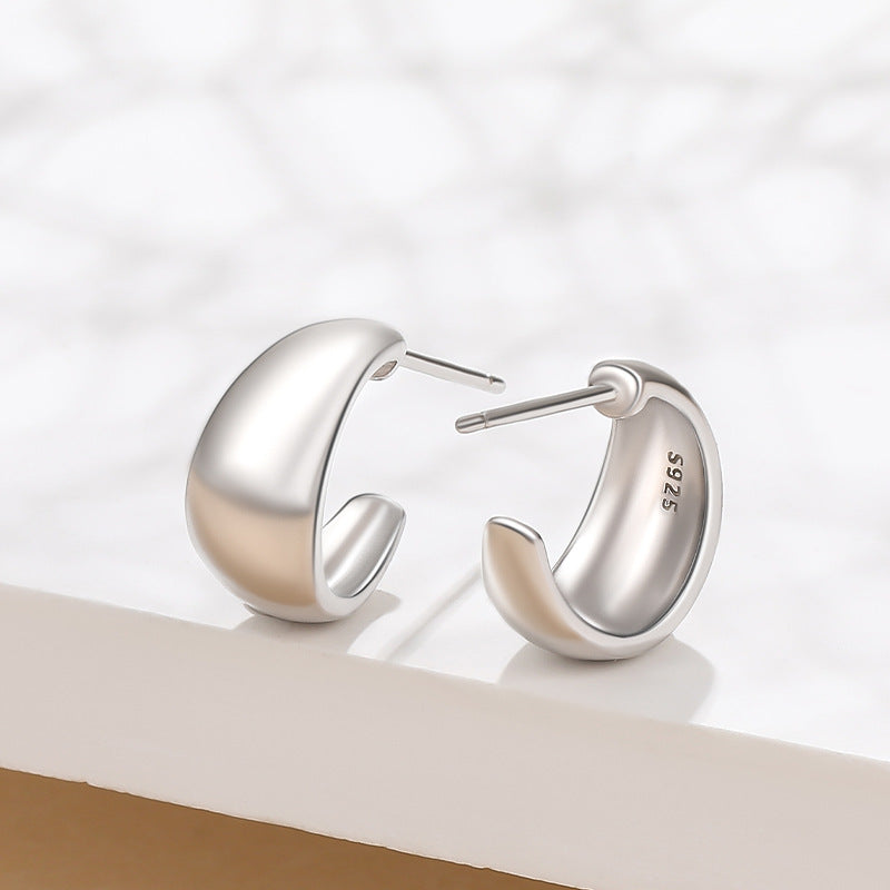 S925 Sterling Silver Ins Simple Design C- Shaped Matte Earrings