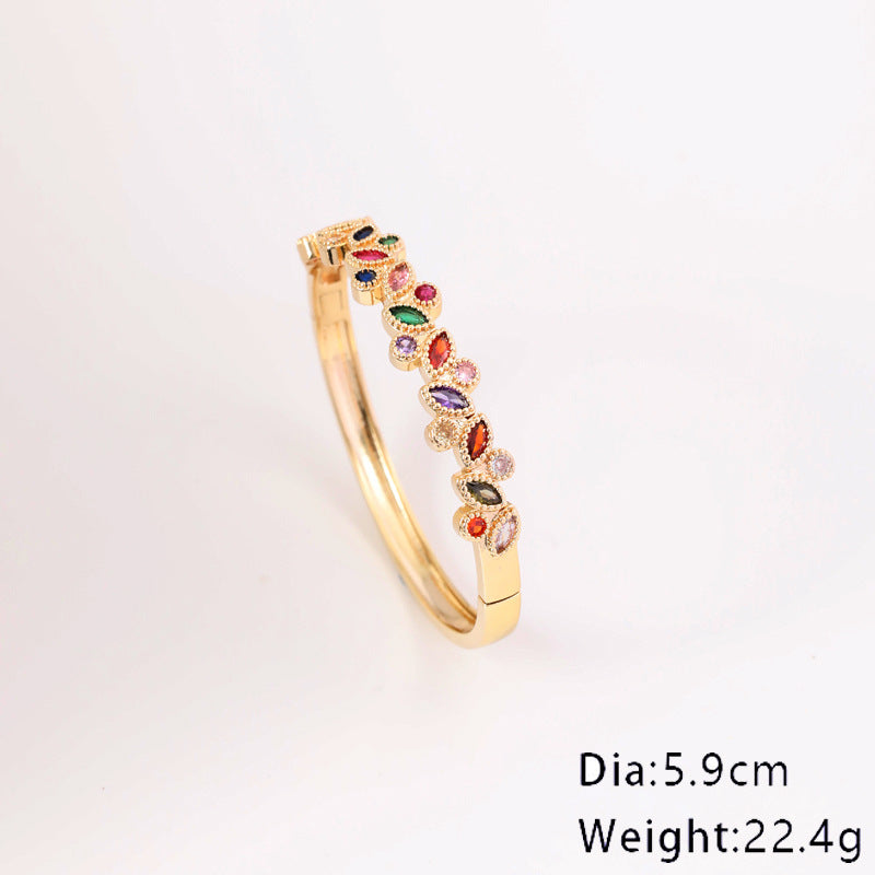 Bracelet en cuivre et Zircon incrusté de Micro feuilles rouges pour femmes