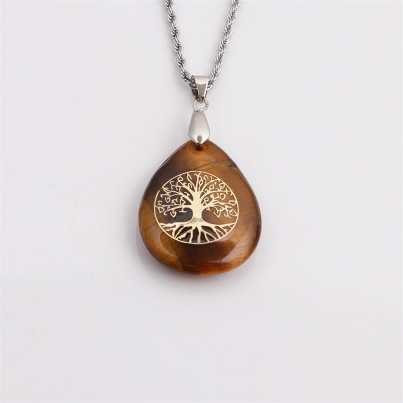 Crystal Water Drop Pendant Crafts Carved Lucky Tree Necklace