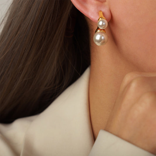 Boucles d'oreilles en perles rondes avant et arrière vintage pour femmes