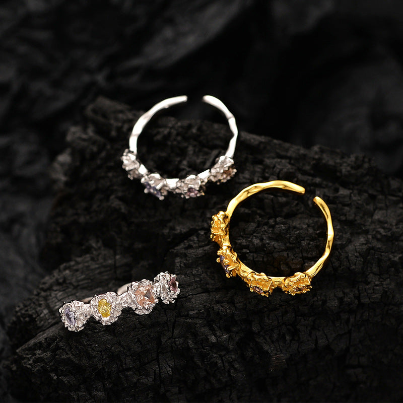 Fashion Niche Color Rhinestone Ring Women