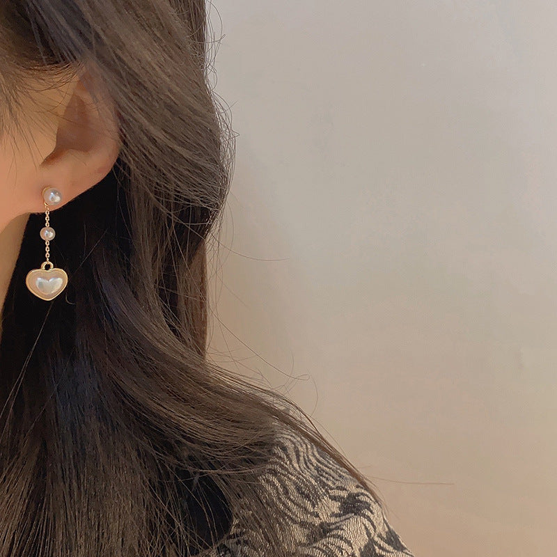 Boucles d'oreilles en argent Sterling avec perles et cœur, aiguille, conception de pompon en forme de cœur de pêche pour femme