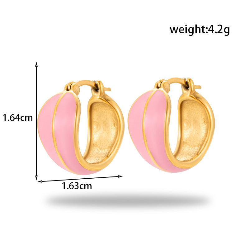 Boucles d'oreilles rondes en acier inoxydable, peinture à l'huile en acier titane, en forme de cœur
