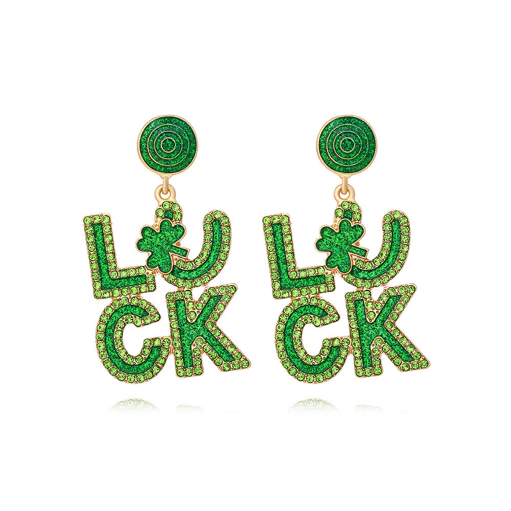 Boucles d'oreilles en alliage avec lettres de l'alphabet anglais porte-bonheur incrustées de diamants