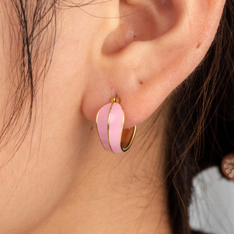 Boucles d'oreilles rondes en acier inoxydable, peinture à l'huile en acier titane, en forme de cœur
