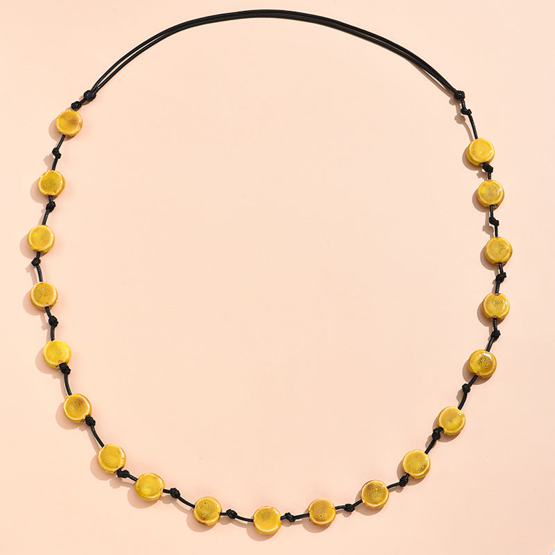 Simple Flat Beads Long Necklace For Women