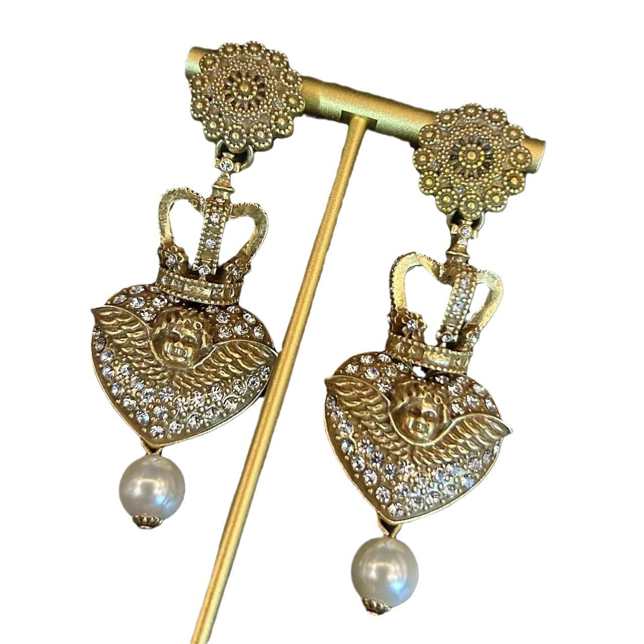 Collier de boucles d'oreilles cupidon Vintage, ornement de glaçure sculpté incrusté de diamants de haute qualité
