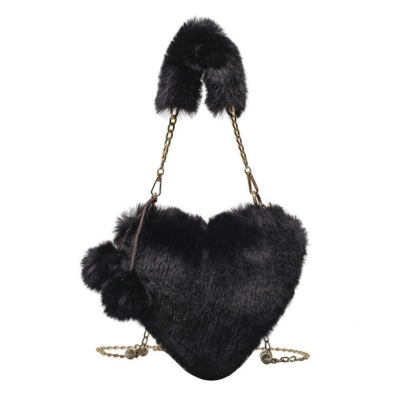 Women's Fashion Love Imitation Rex Rabbit Plush One-shoulder Crossbody Bag