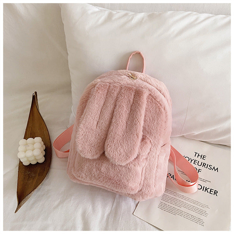Women's Fashion Plush Cute Rabbit Ears Backpack