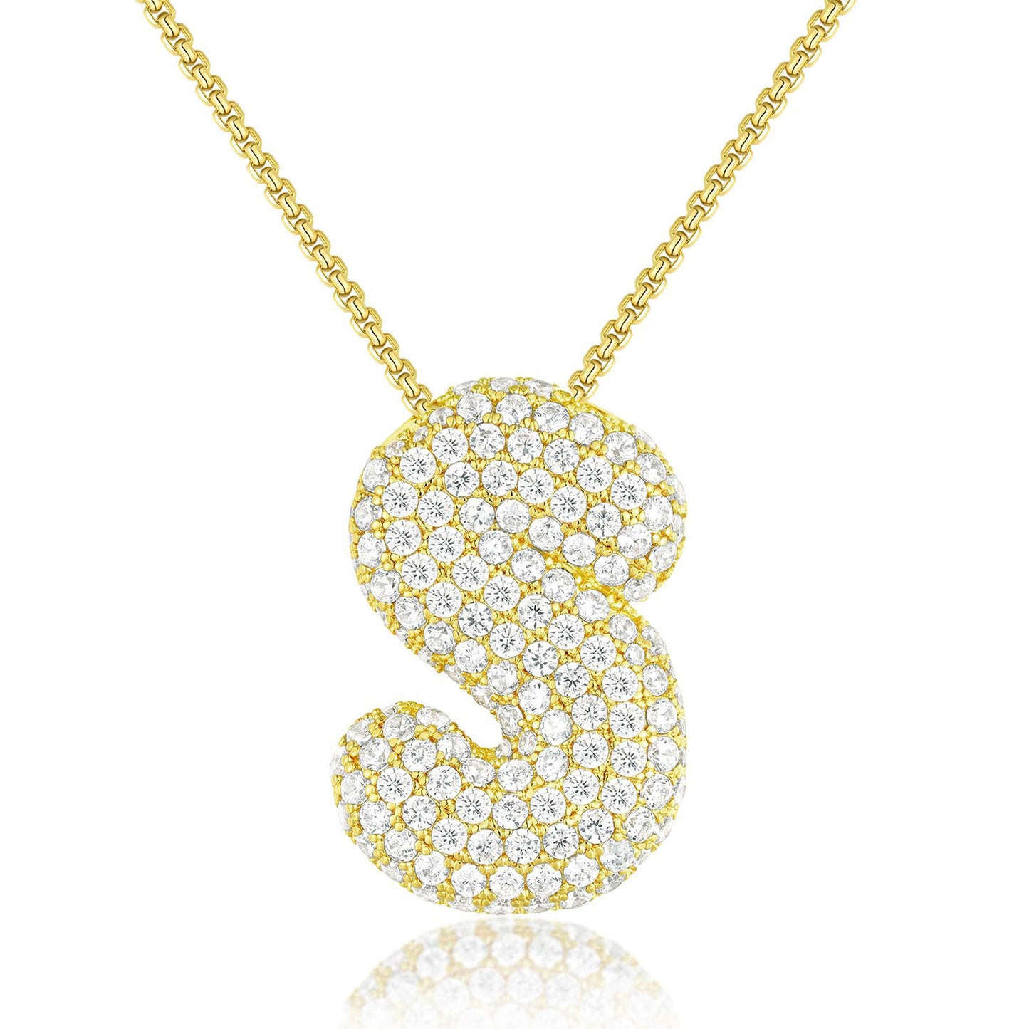 All-matching 26 English Letters Pendant Necklace Female Inlaid Zircon Chubby Balloon Letters
