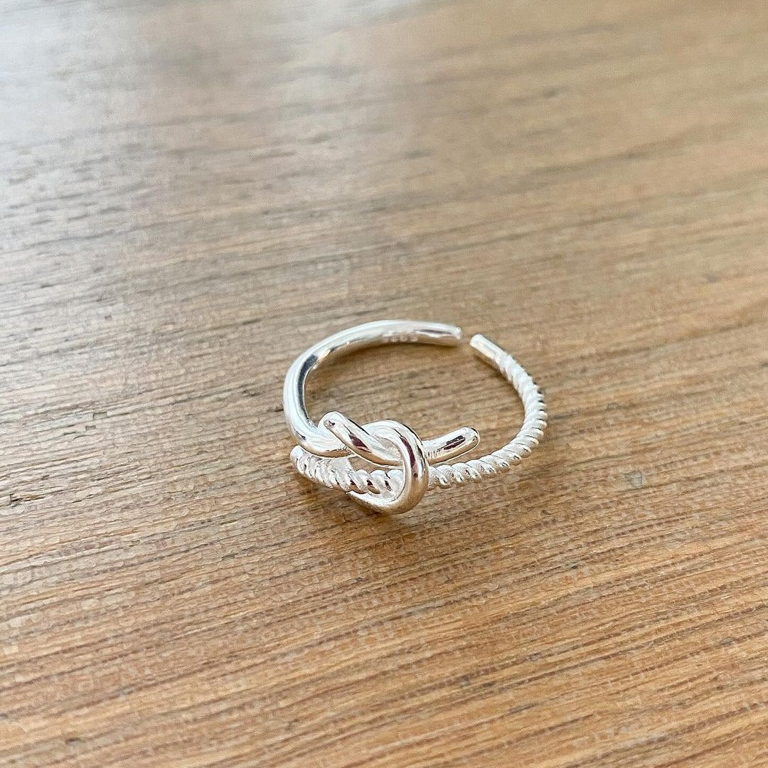 Sterling Silver Knotted Twisted Opening Ring Women