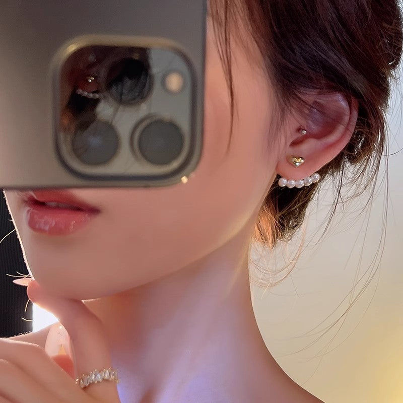 Boucles d'oreilles en argent avec petites perles, aiguille, Design féminin
