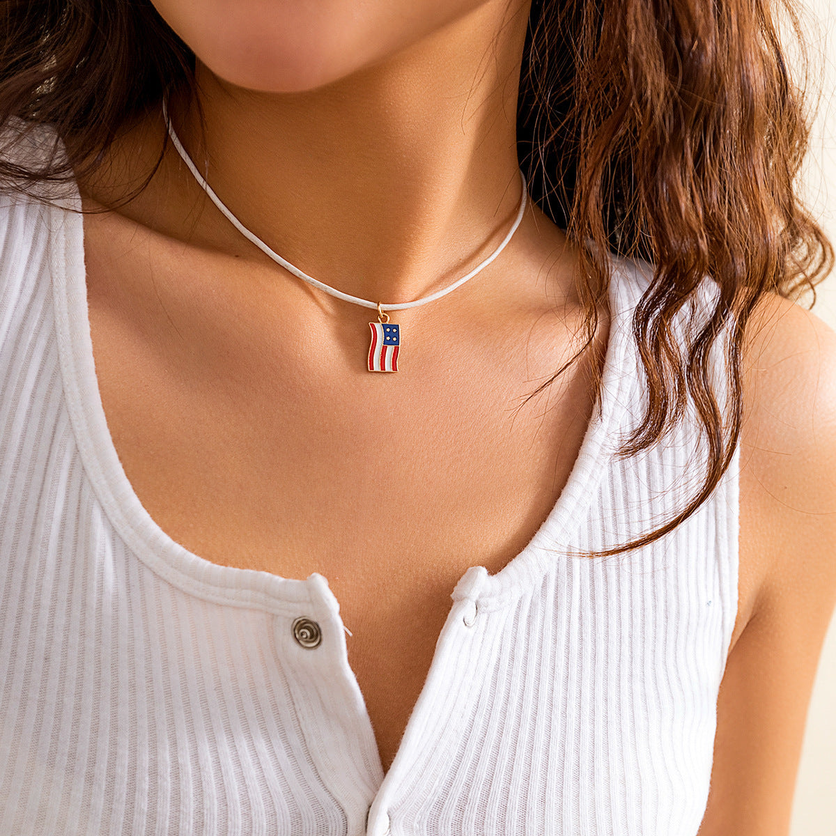 Coeur Étoile Drapeau Couleur Contrastée Collier Lettres