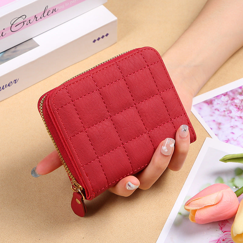 Porte-cartes brodé à carreaux de mode Mini dames