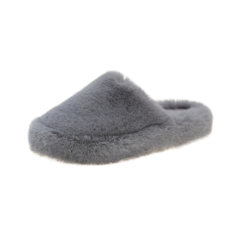 Pantoufles à bout fermé vêtements d'extérieur pour femmes, peluche à fond plat de grande taille